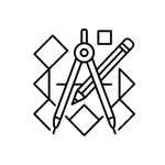 This icon features the technical drawing tools and geometric shapes, signifying custom design possibilities.