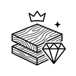 A detailed wood block stack with grain lines, a crown, and a diamond.