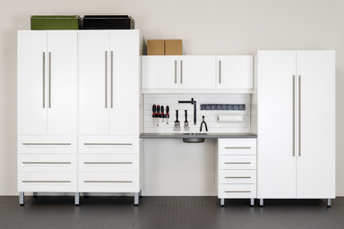 white custome garage cabinets