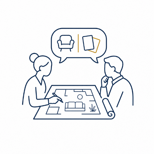 review-with-designer-icon icon of designer and client meeting