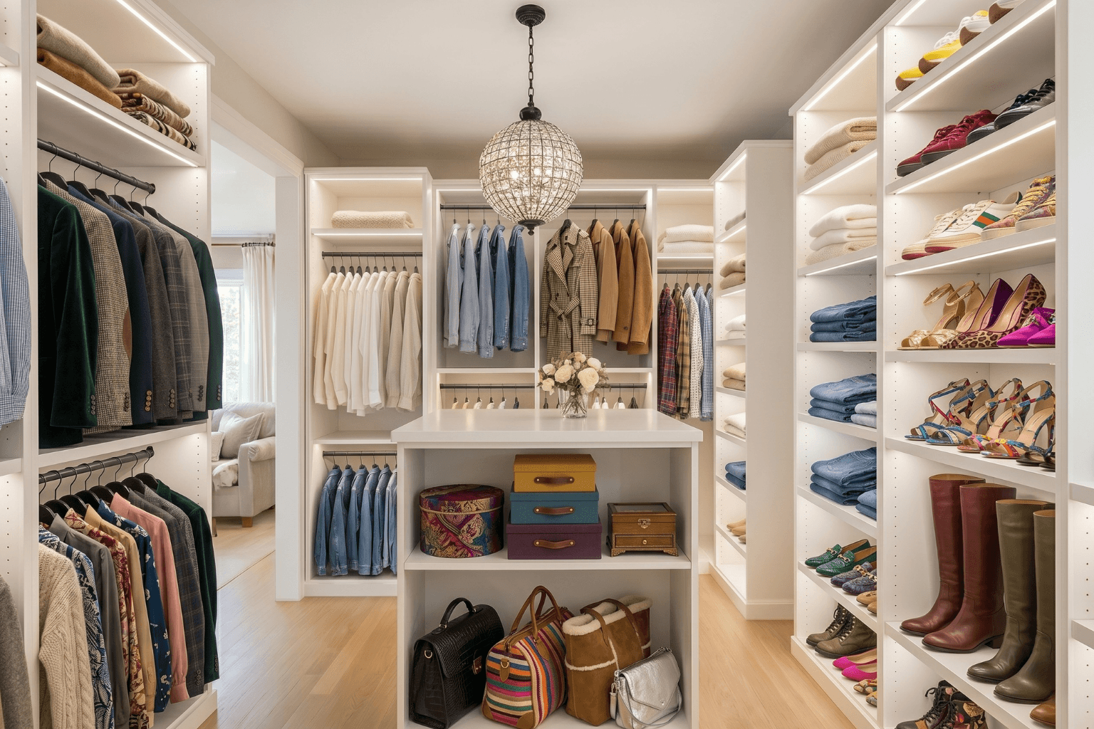 Custom walk-in closet storage