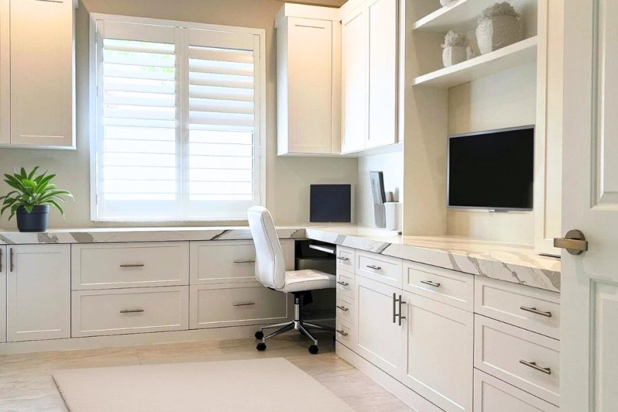 Custom home office storage and desk cabinetry