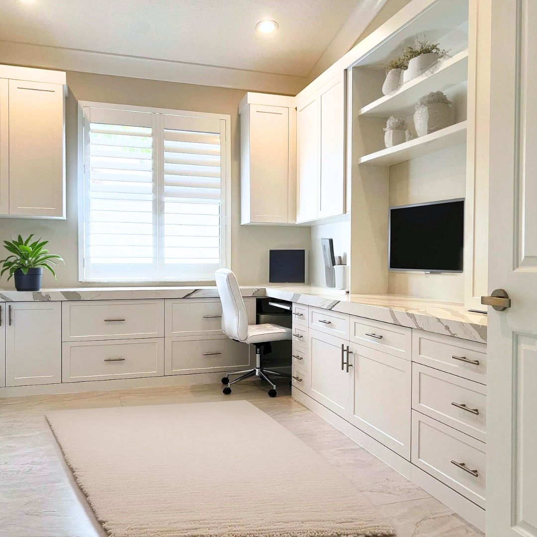 Custom home office storage and desk cabinetry