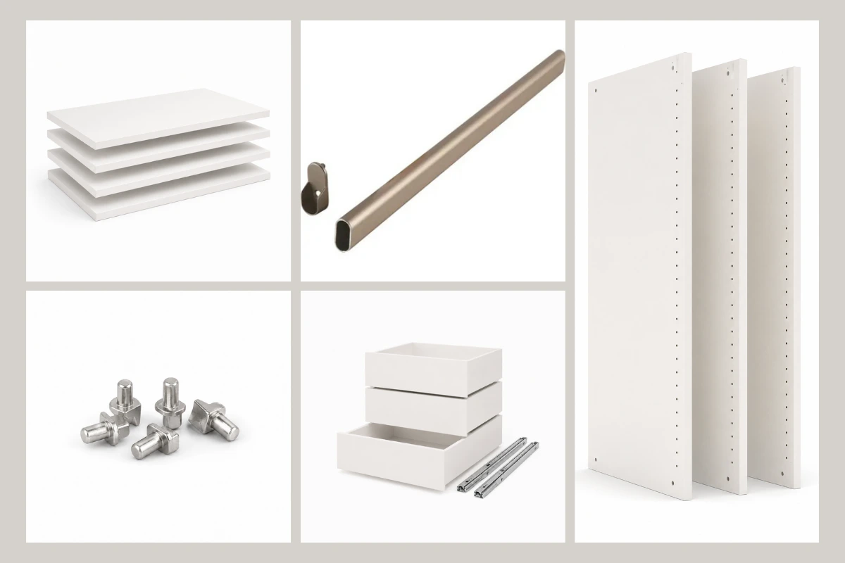 DIY closet system components ready for installation